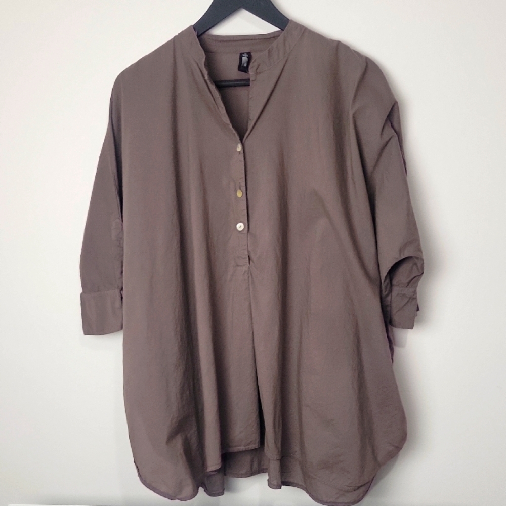 MADE IN ITALY INIZIO WOMEN'S 100% COTTON OVERSIZED V NECK 3/4 BUTTON LAGEN LOOK